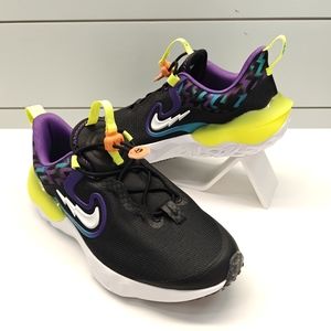 4Y Nike Run Flow Teal Nebula Volt Black Easy on/off Running Sneakers Youth's 4